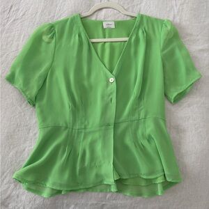 Wilfred Lime Green V-Neck Puff Sleeve Peplum Top